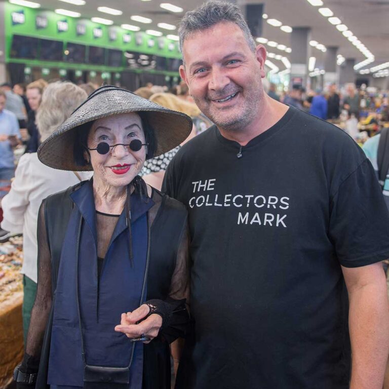 Happy Antique Fair shopper at Wentworth Park Antique Fair, Sydney