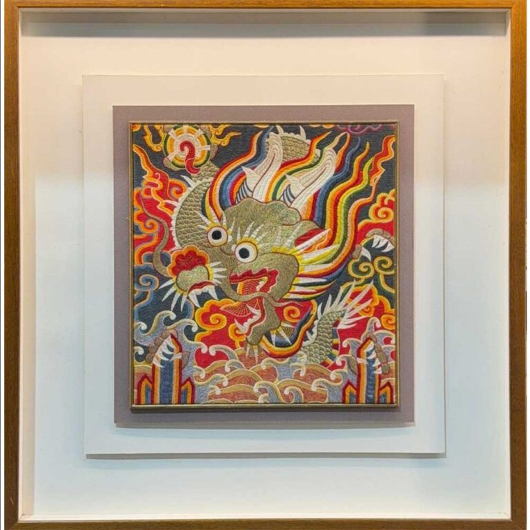 A CHINESE SILK EMBROIDERY, 'Dragon', embroidered by Dong Xi Wen Hua, 2005, 34 x 36 cm, mounted and framed