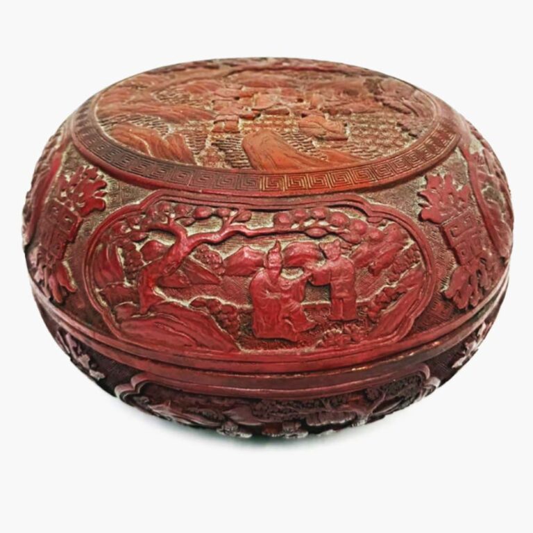Chinese Lacquer 'Scholar in Landscape' Circular Box part of The Koch Collection auction by Theodore Bruce to August 26th