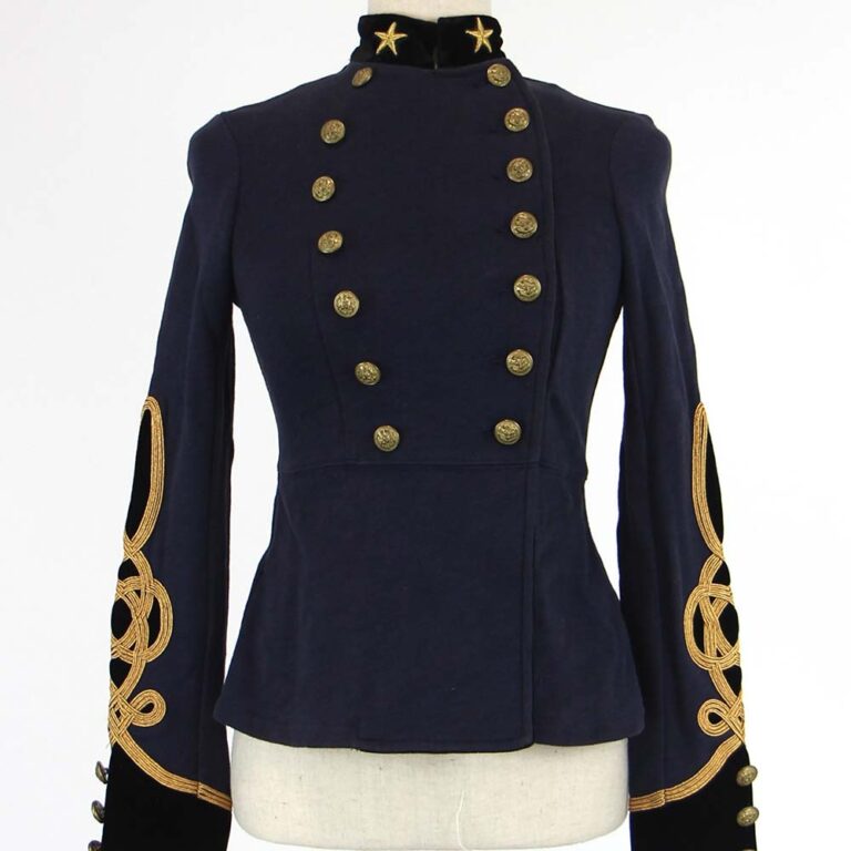 Ralph Lauren, Denim & Supply navy Cctton double breasted military style jacket, black velvet collar and lapels Theodore Bruce auction to 21st August