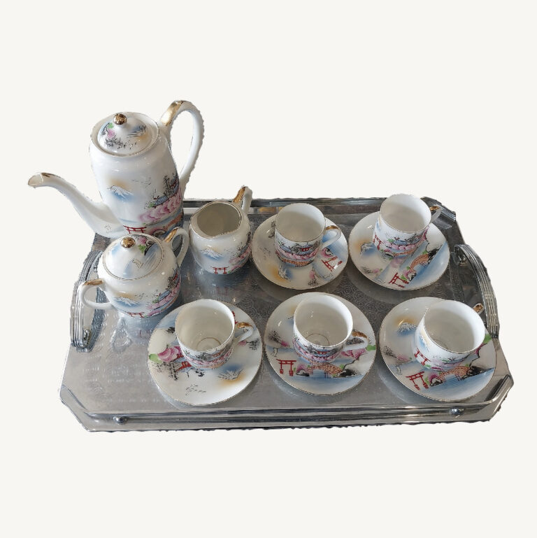 Vintage 1950s Kutani Lucky Geisha lithophane coffee set