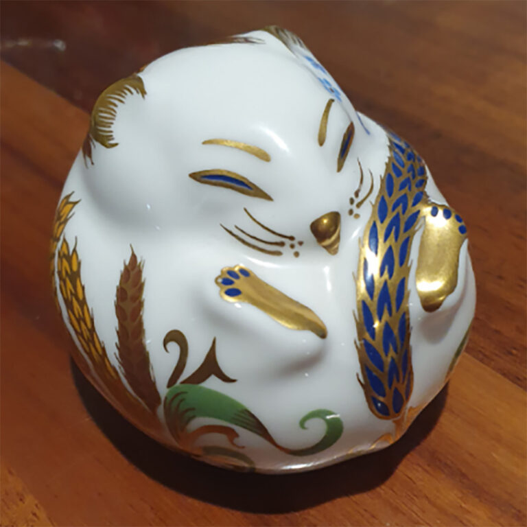 22ct gold and porcelain Royal Crown Derby Sleeping Dormouse