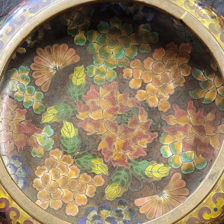 Cloisonne pot and stand