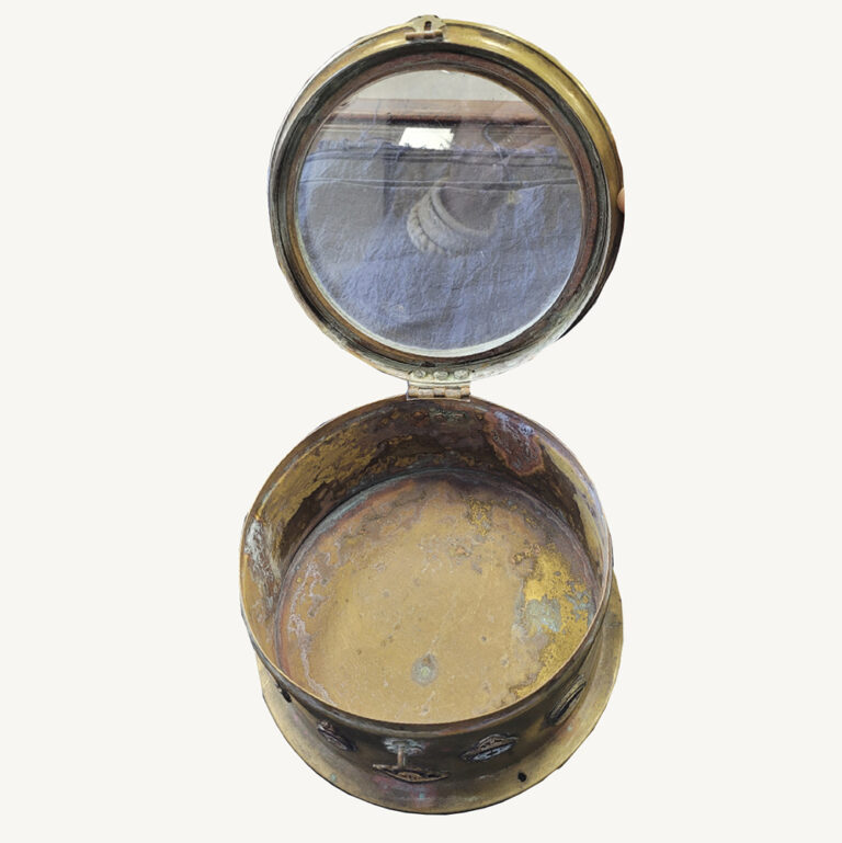 Trench art old ship's compass container