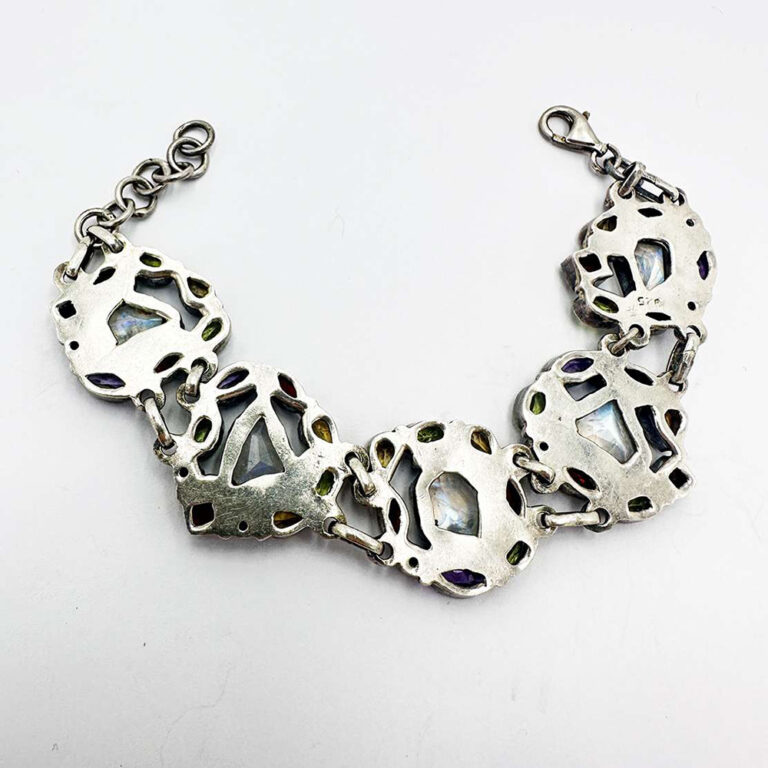 Vintage sterling silver bracelet set with moonstone, citrine, garnet, amethyst and Iolite