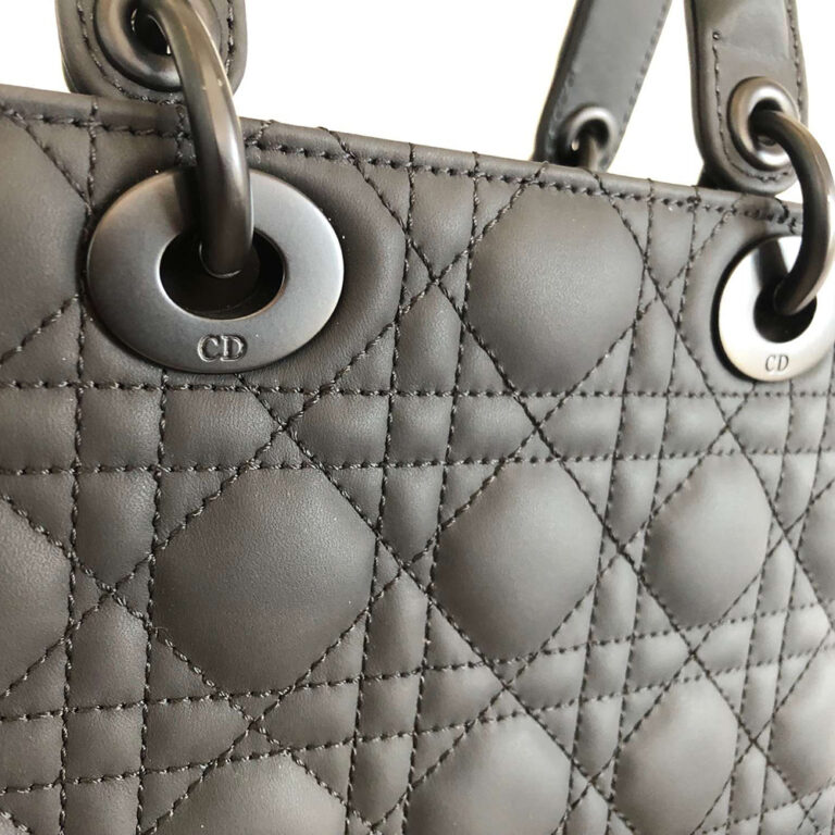 Authentic Christian Dior black leather Lady Dior handbag