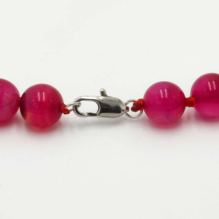 Vintage long necklace of pink chalcedony beads
