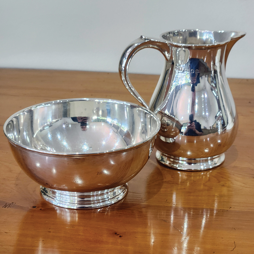 George III style silver bowl and milk jug