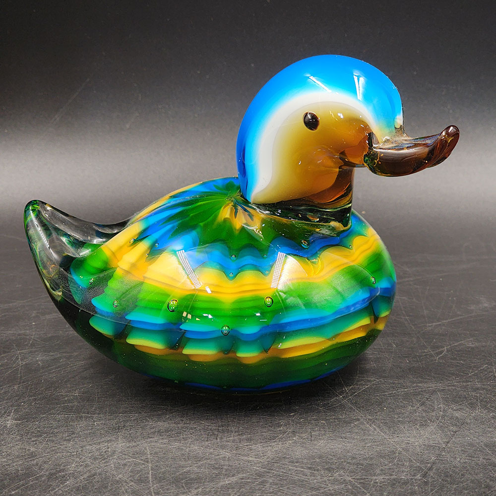 art glass duck paperweight