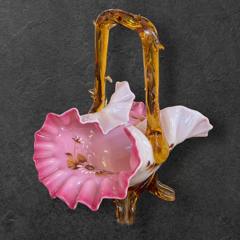Victorian hand blown overlay glass fluted basket