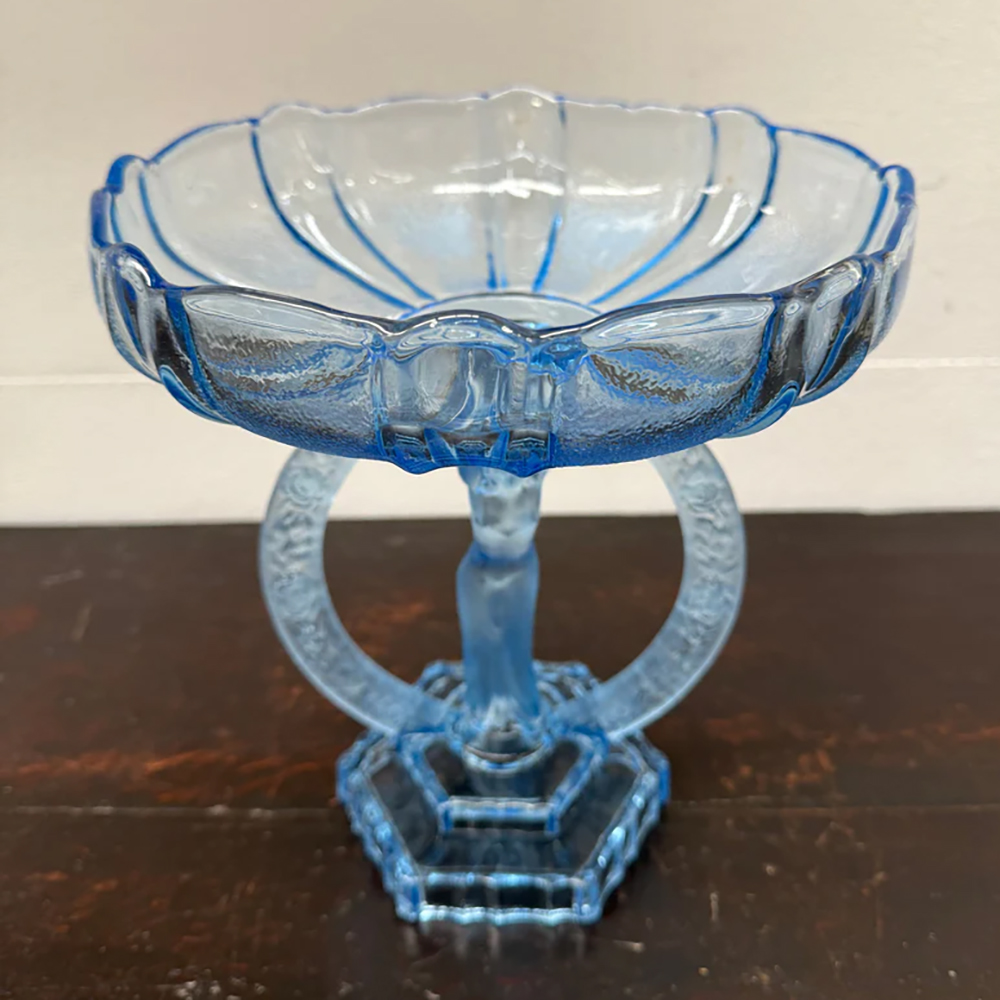 Art Deco Walther & Sohne blue glass ‘Dancing Lady’ comport