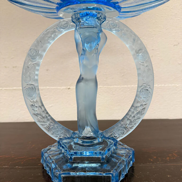 Art Deco Walther & Sohne blue glass ‘Dancing Lady’ comport