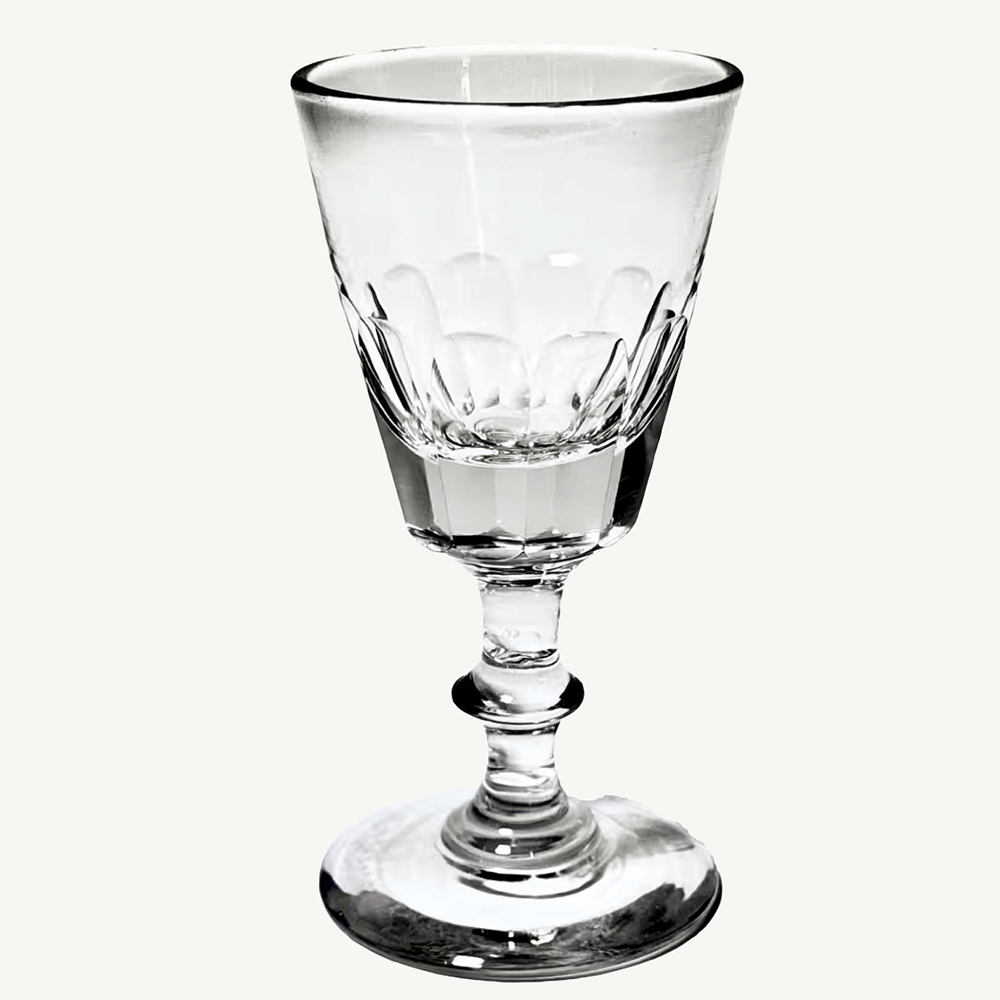 Late Georgian glass of small size, with faceted sides, single knop