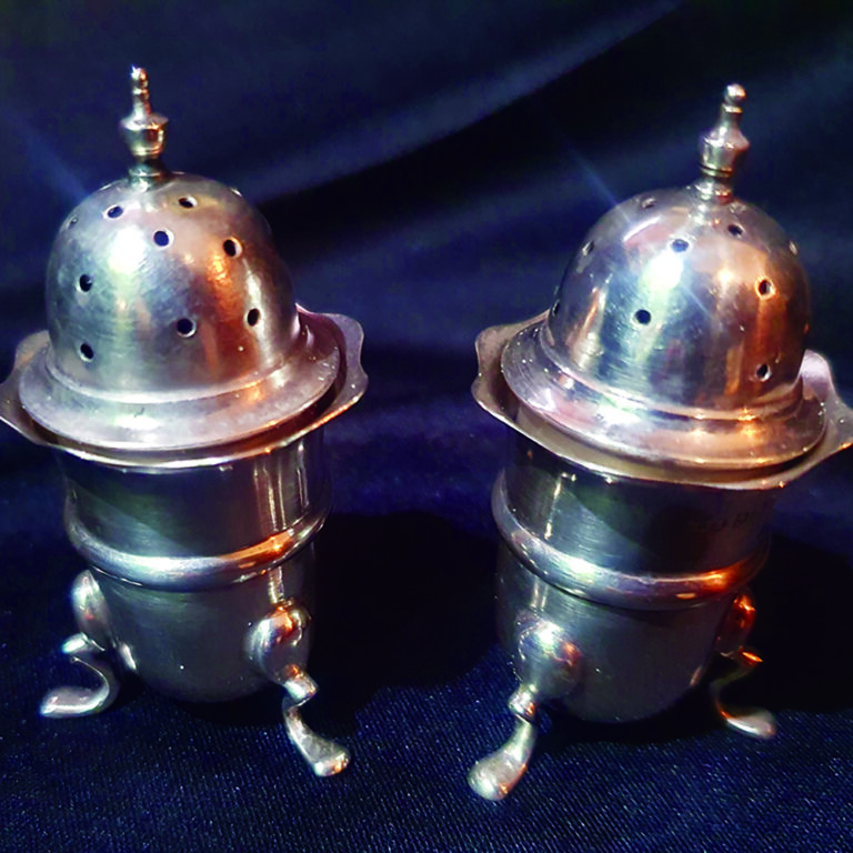 Pair of sterling silver pepper pots, Birmingham