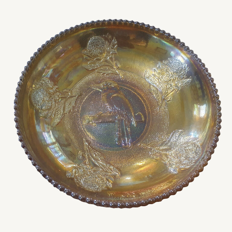 Crown Crystal marigold carnival glass float bowl
