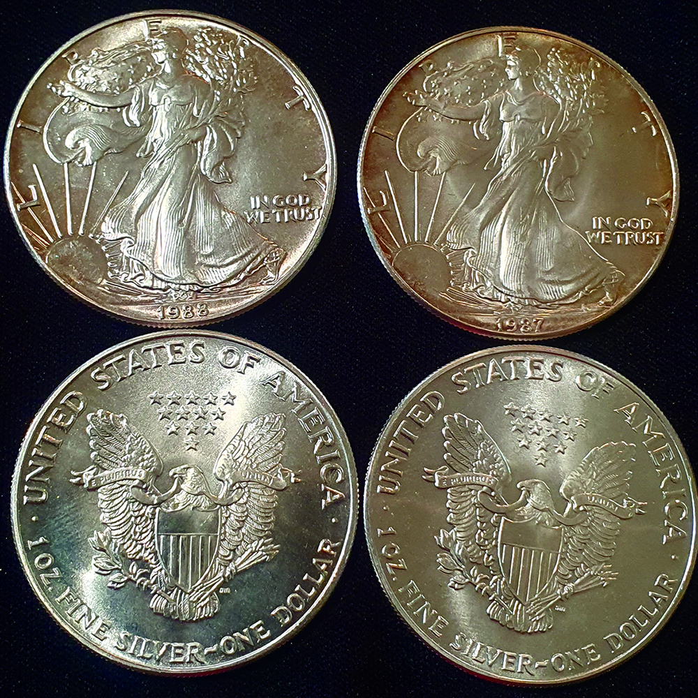 fine silver American one dollar coins