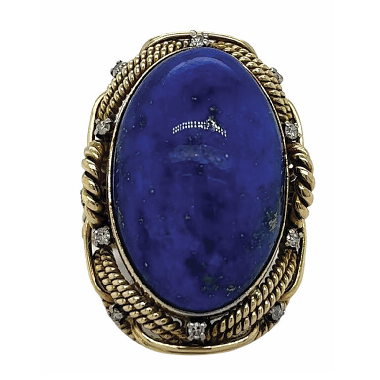 Antique 14ct yellow gold lapis lazuli and diamond ring