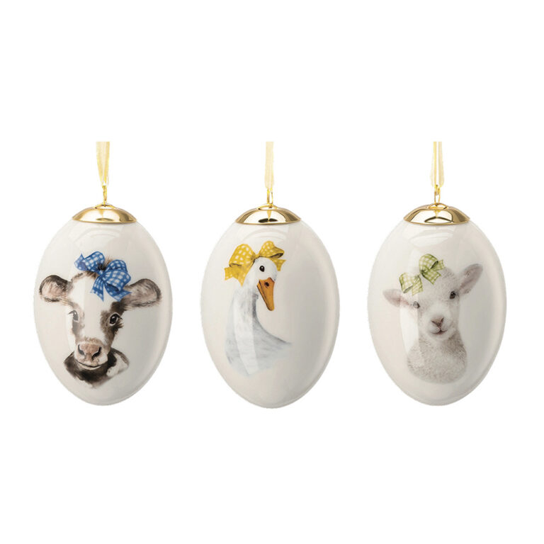 Set of 3 Farm Life porcelain eggs by Hutschenreuther
