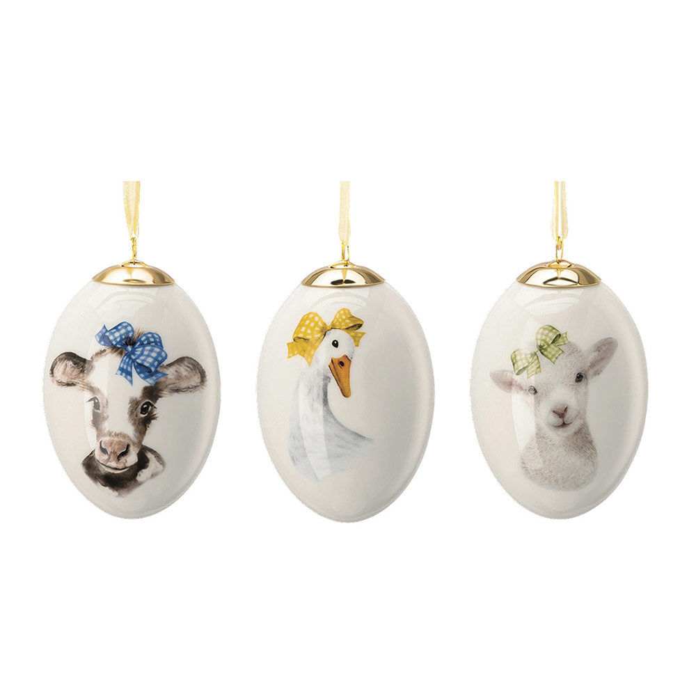 Set of 3 Farm Life porcelain eggs by Hutschenreuther