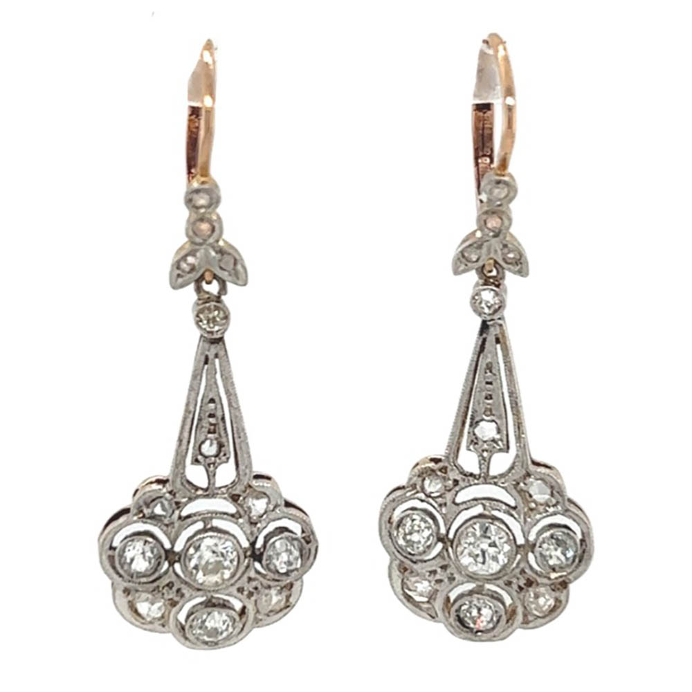 Art Deco 18ct rose and white gold diamond drop earrings