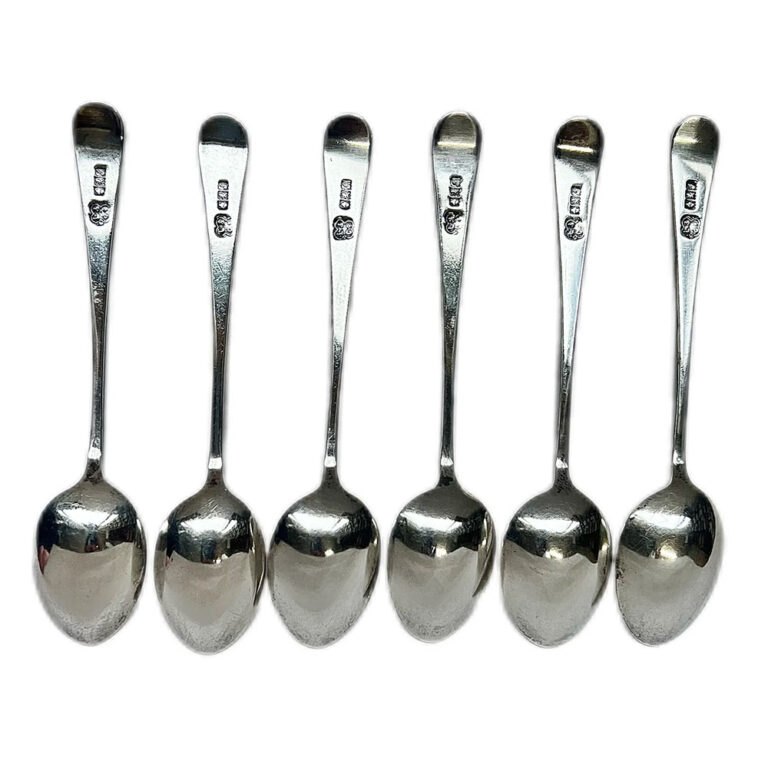 Set of 6 Scottish sterling silver coffee spoons engraved with flowers to the stems