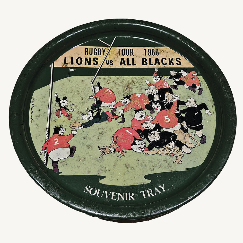 Vintage souvenir metal tray, 1966 Rugby Tour