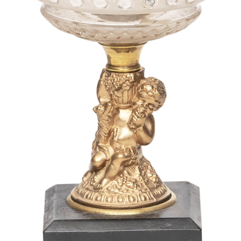 American 1875 period lamp, base depicting a boy with a sheep.