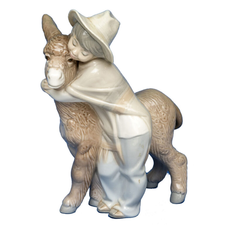 Lladro fine porcelain figure group of a farmer boy and his donkey,