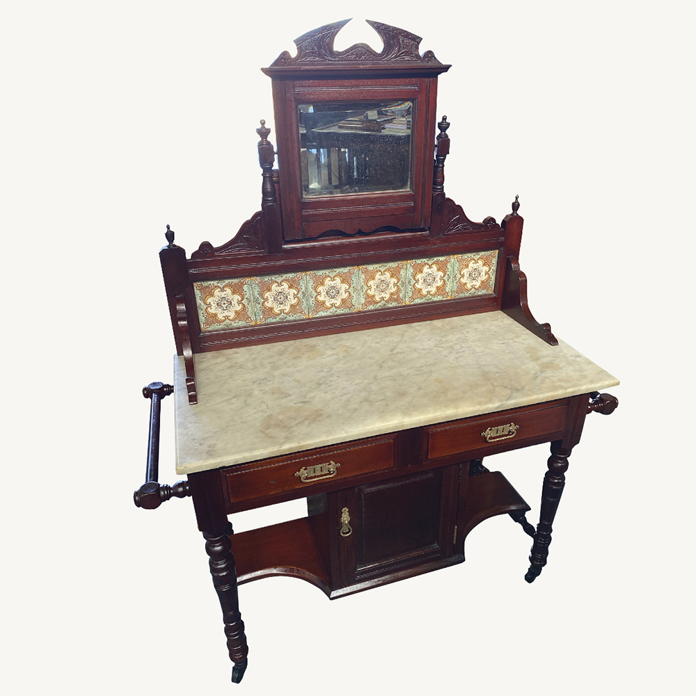 Late Victorian cedar two drawer mirrored marble top washstand