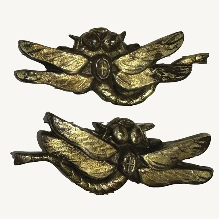 Pair of antique bronze and gold finish dragonfly menuki