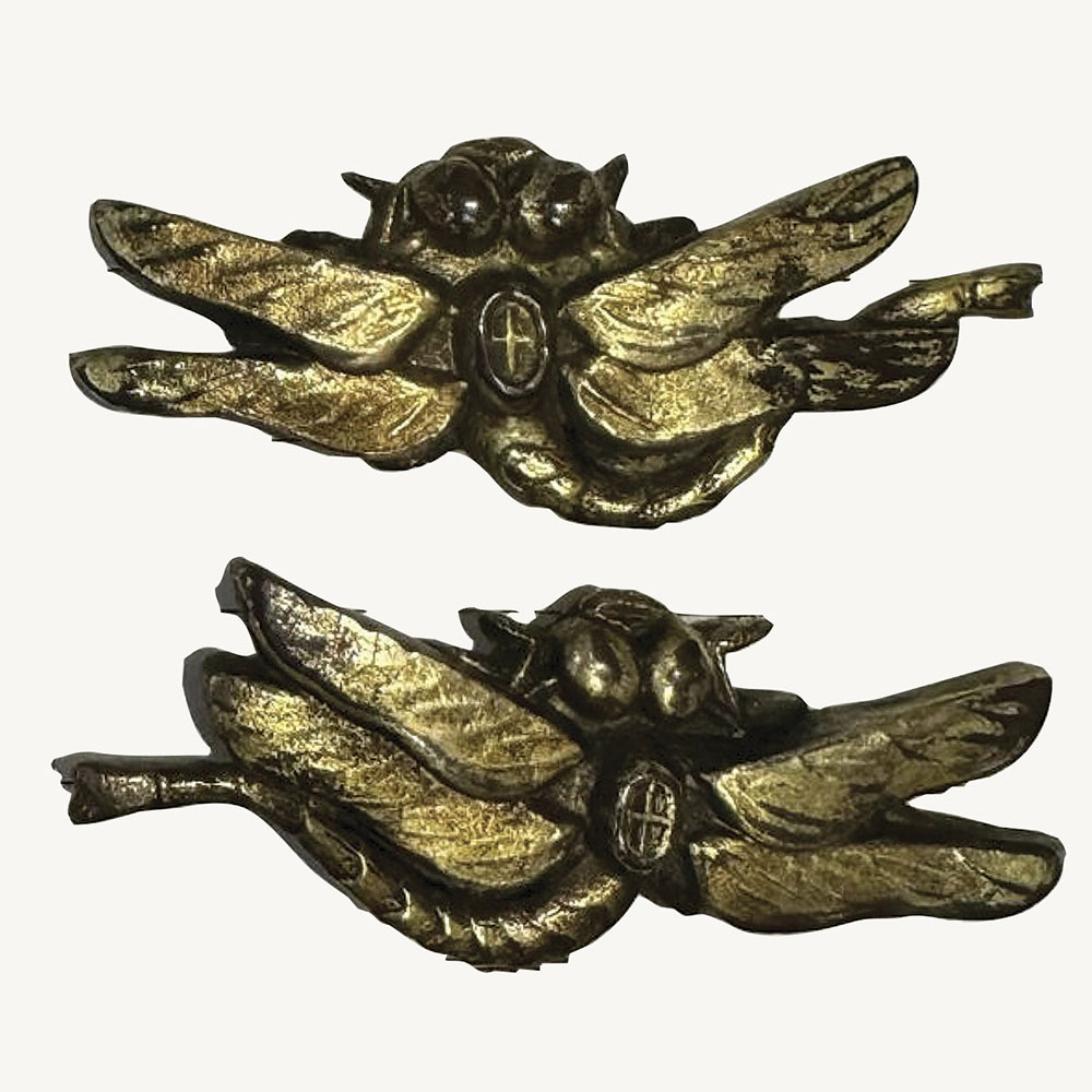 Pair of antique bronze and gold finish dragonfly menuki