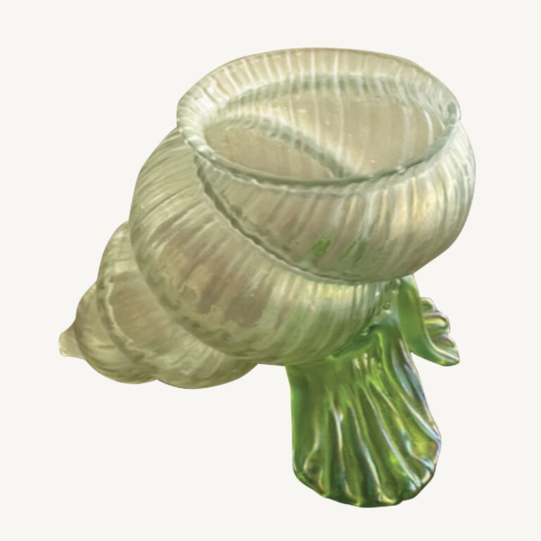 Art Nouveau Czech Kralik Bohemian vase from the Nautilus series, ribbed clear opalescent glass with subtle iridescence
