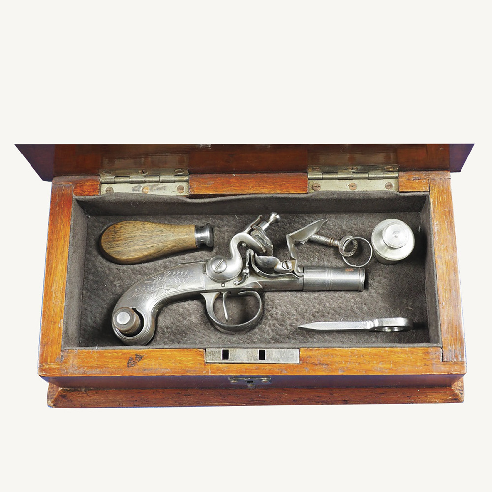 Very unusual French flintlock pocket pistol