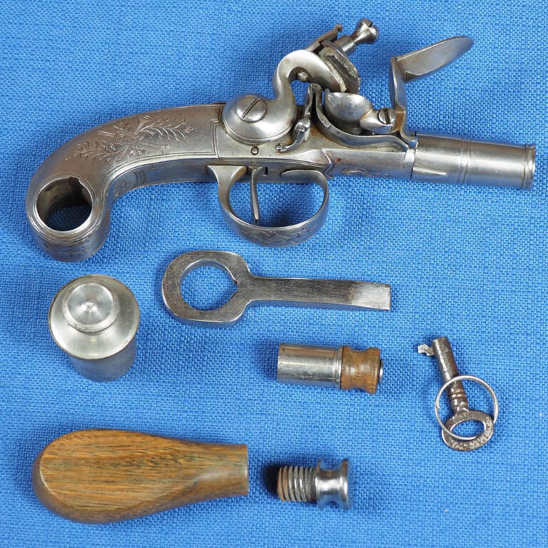 Very unusual French flintlock pocket pistol