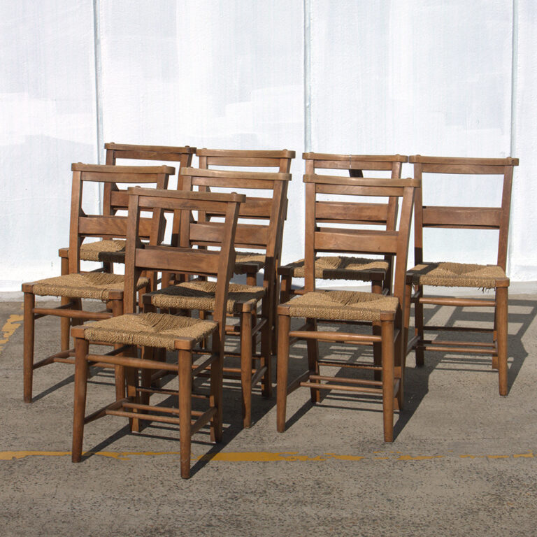 Antique set of 8 English school /church chairs