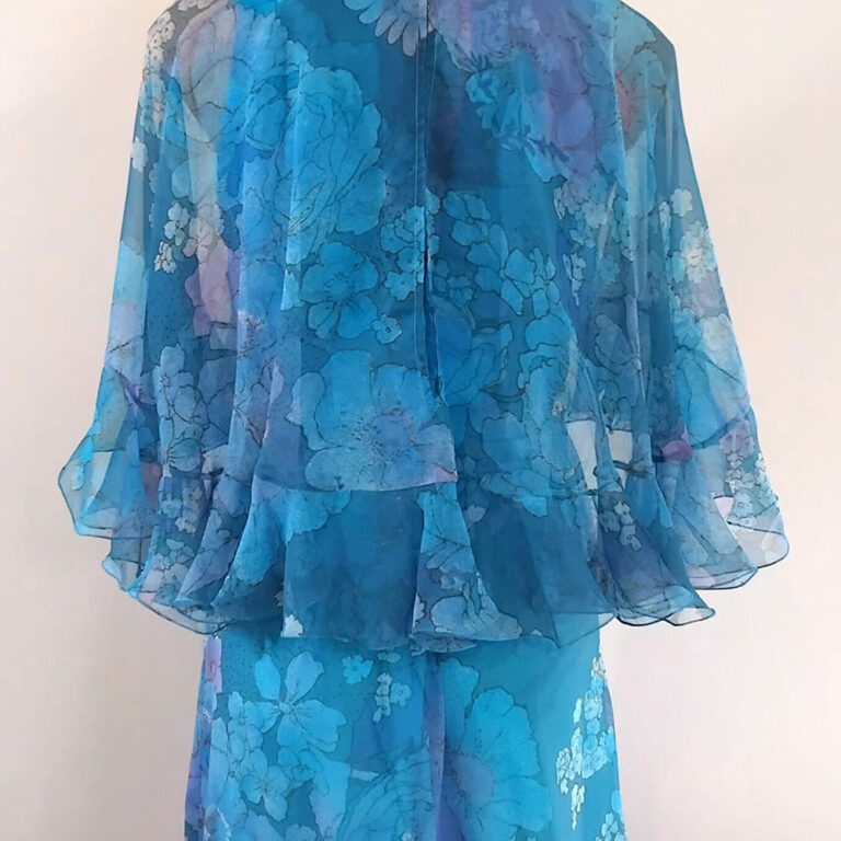 Vintage 1960s/’70s blue floral chiffon maxi dress by Mr Antony