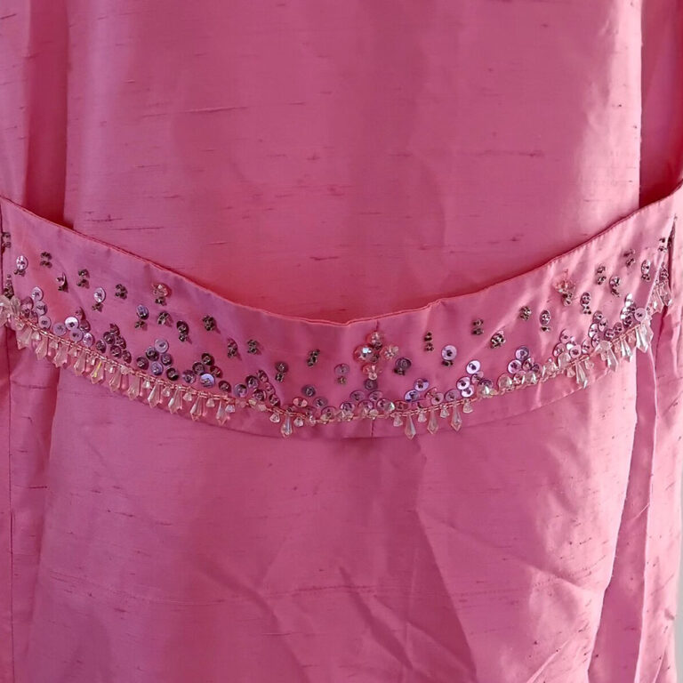 vintage 1960s ‘Barbie pink’ long sequin beaded theatre evening coat
