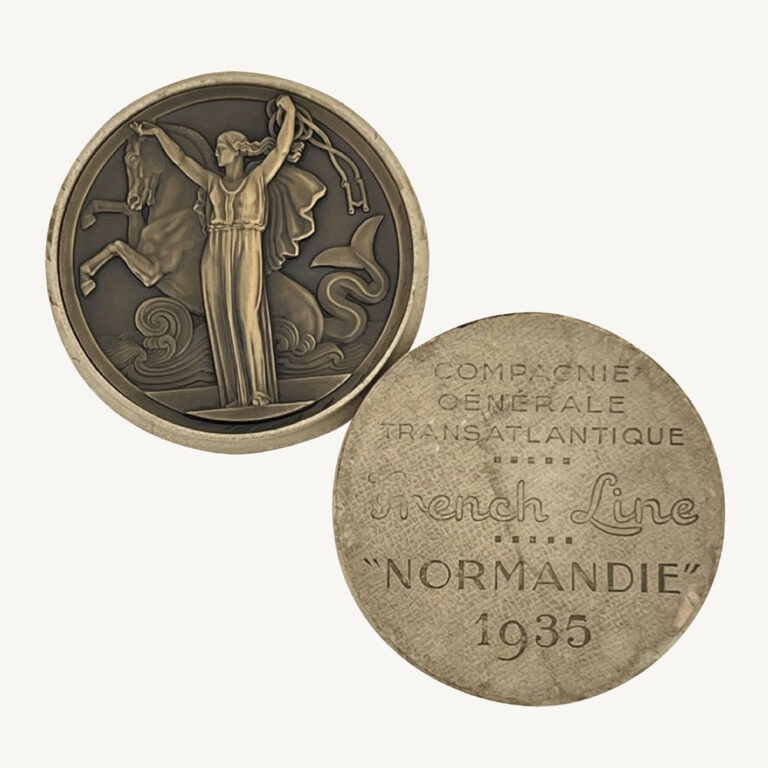 A bronze medallion commemorating the launch of the Compagnie Generale Transatlantique