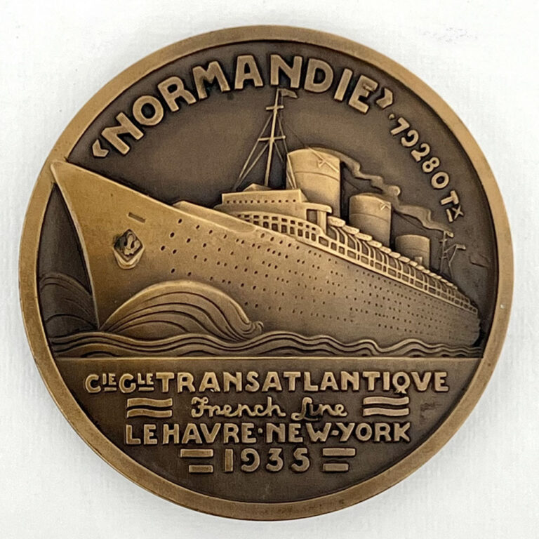 A bronze medallion commemorating the launch of the Compagnie Generale Transatlantique