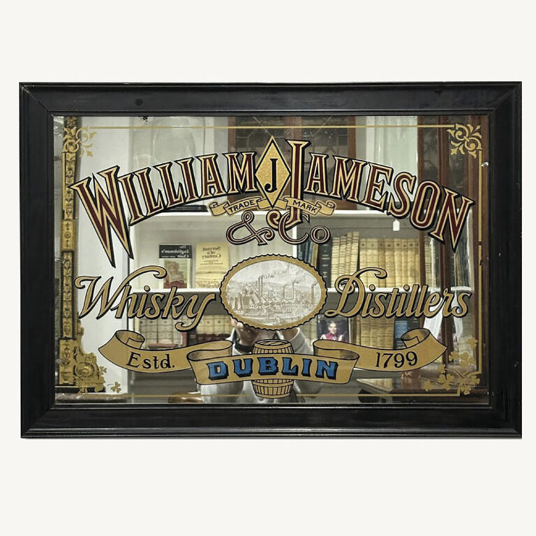 vintage pub mirror for william jameson whisky distiller