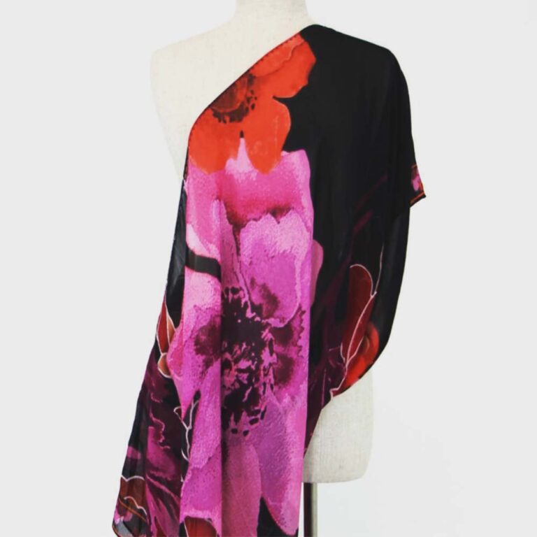 Camilla, Australia, black and floral printed 100% Silk coverup with rhinestone details