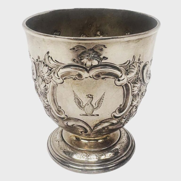 Rare George I, footed silver embossed cup, by Isaac Liger of Hemings Row London