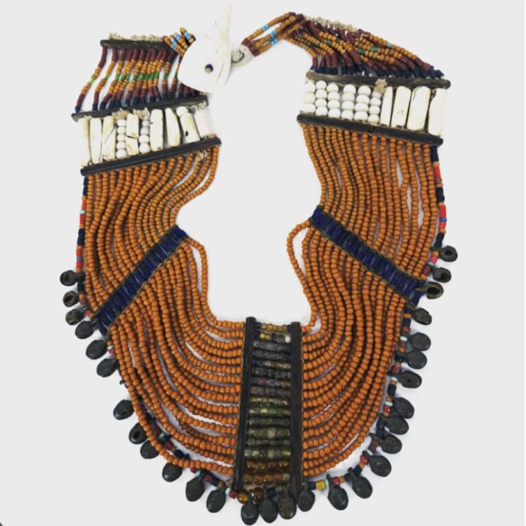 A Konyak, Naga, West Burmese Trade Bead, Bronze Bell and Shell Heirloom Necklace, Early 20th Century
