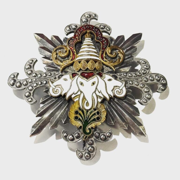 A Laos, Order of the Million Elephants and the White Parasol Silver and Enamel Grand Cross Plaque c.1909