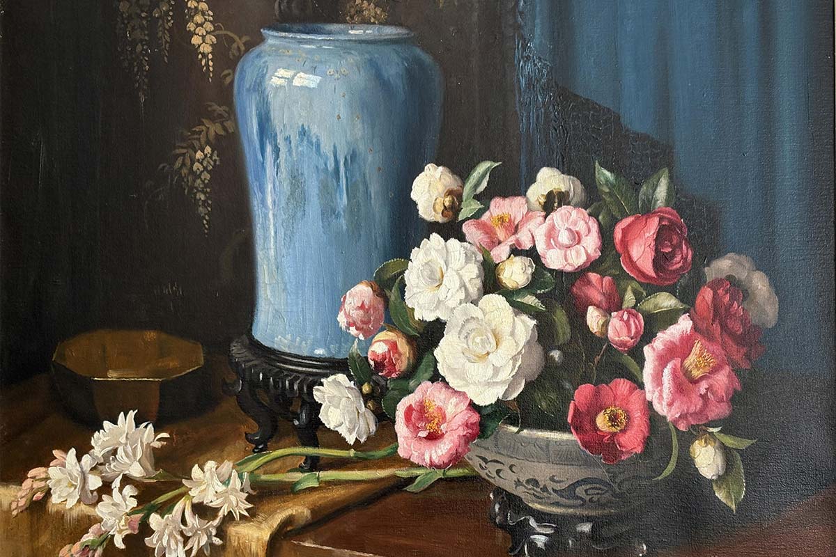 Albert Sherman, Australia (1882-1971), Still Life, Camellias & Tuberoses, Oil on canvas