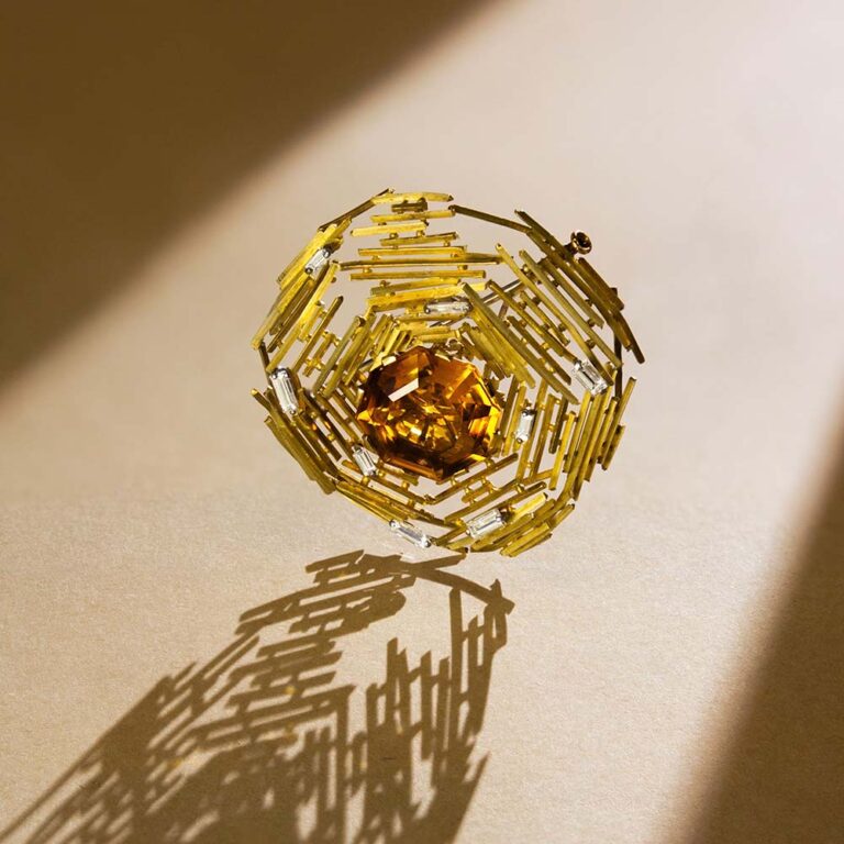 A modernist gold, citrine, and diamond brooch, by Andrew Grima, London 1965
