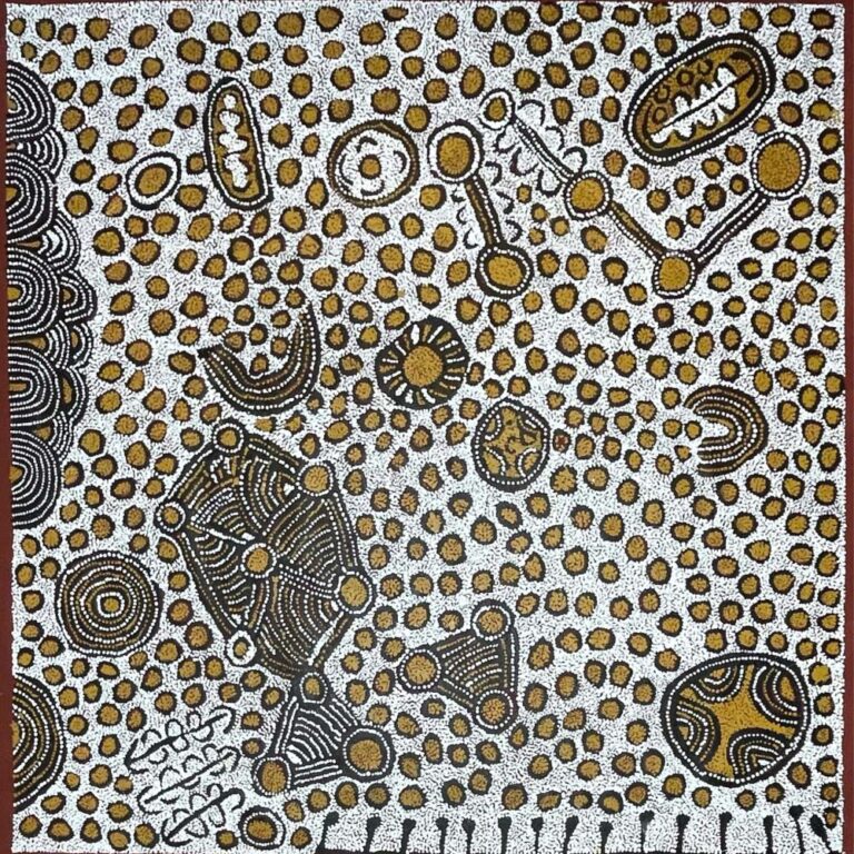 Australian Aboriginal art by Yinarupa Nangala ‘My Country’ at Australia Gallery. 149 x 151cm