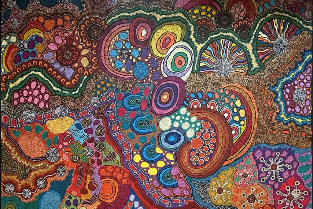 Australian Aboriginal art-Damien and Yilpi Marks “My country’ 284 x 203cm at Australia Gallery