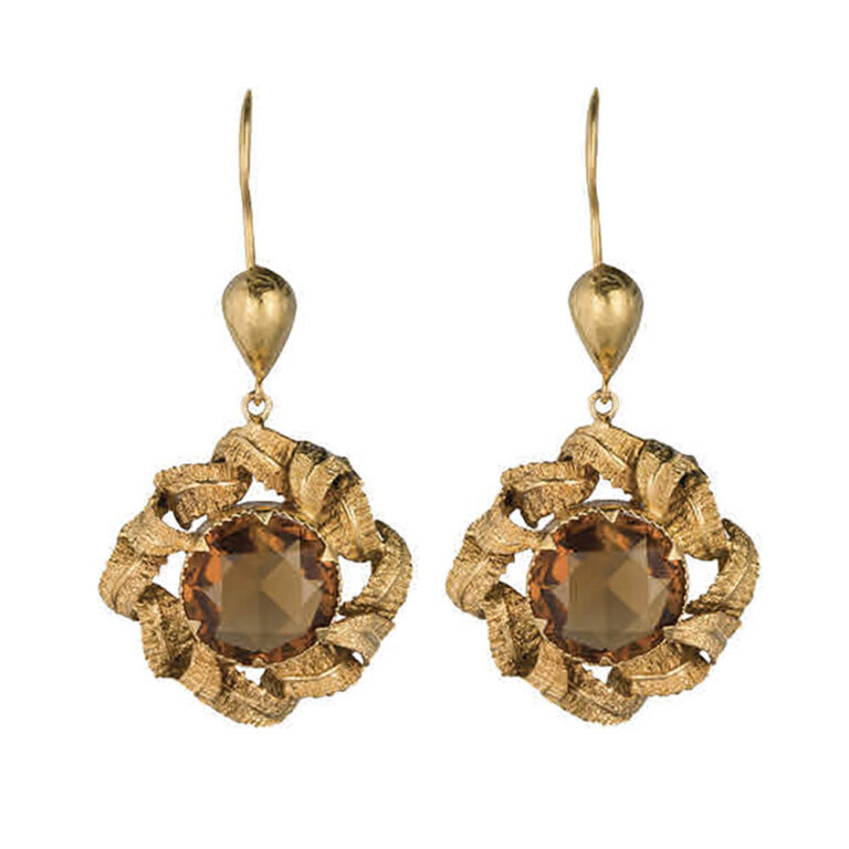 Pair Victorian 15ct yellow gold large round citrine earrings