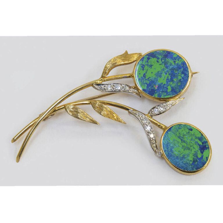 18ct gold diamond and pearl opal doublet brooch